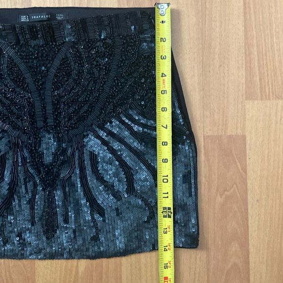 Zara Trafaluc Black Evening Beaded Lined Mini Zip Skirt Women Small - Picture 5 of 7